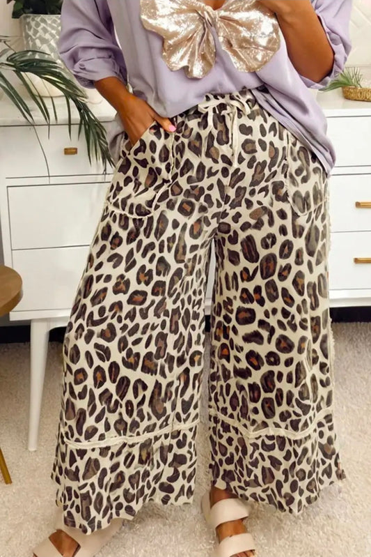 Khaki Leopard Wide Leg Pant