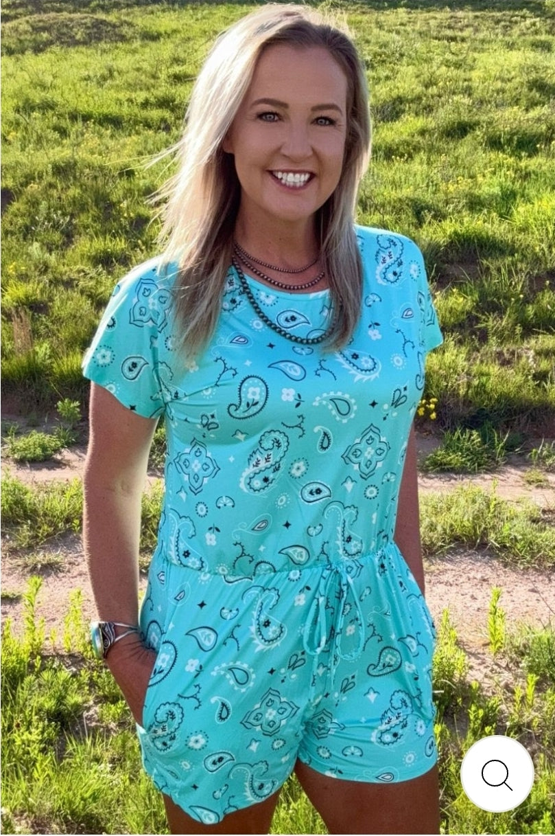 Bandana Babe Turquoise Romper