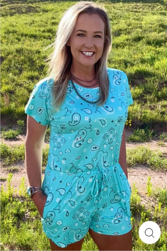 Bandana Babe Turquoise Romper