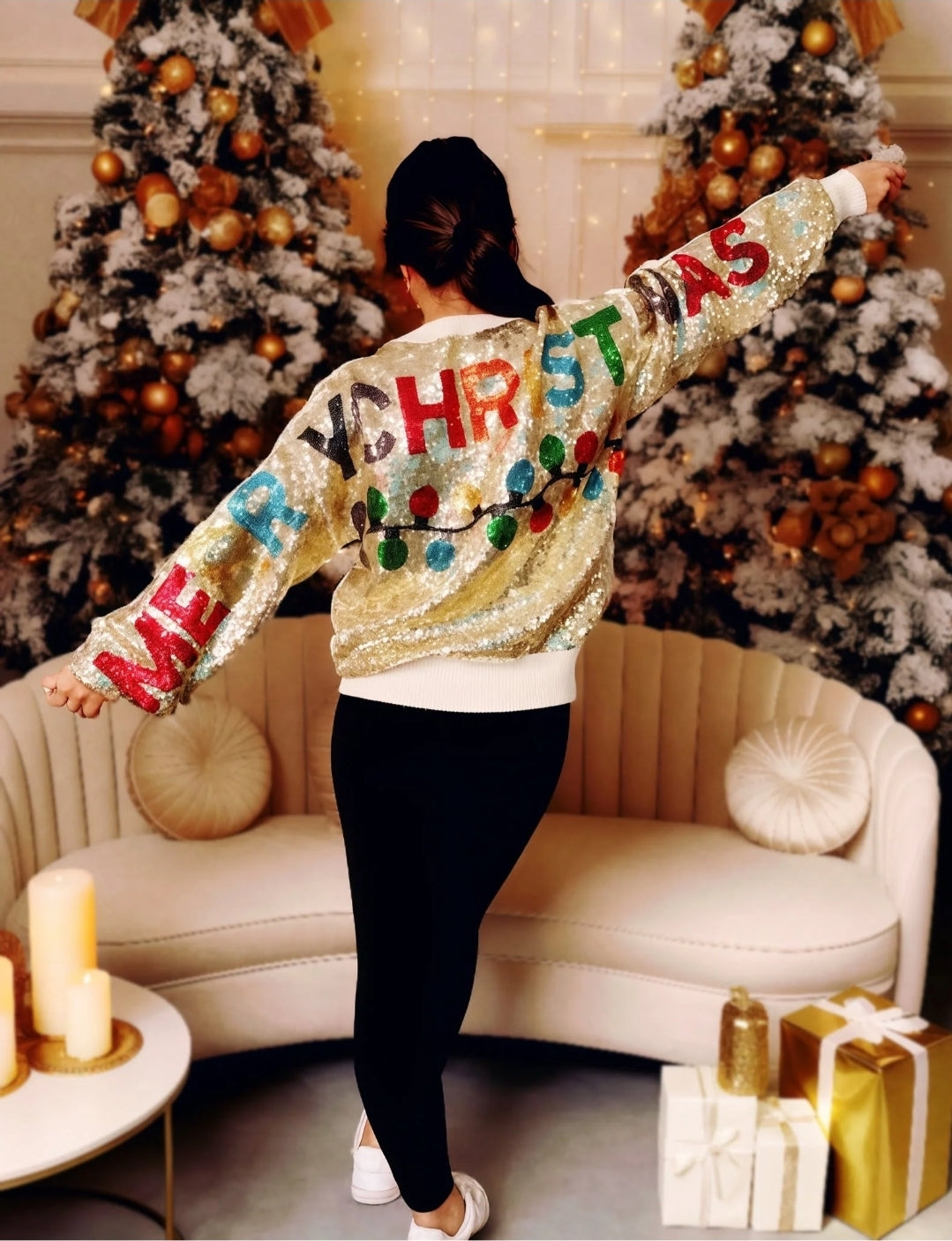 Ready For The Holiday All Around Rainbow Sequin Sweater (PREORDER)