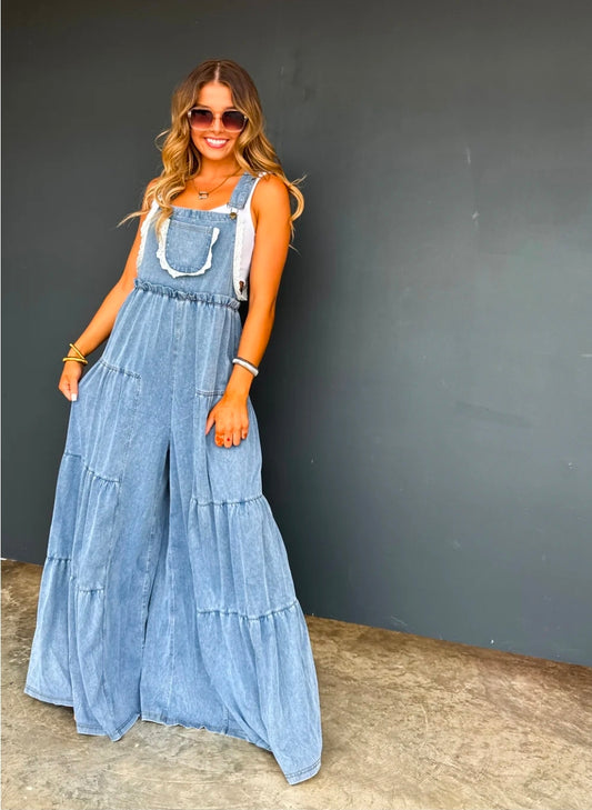 PREORDER- BOHO & LACE DENIM OVERALLS
