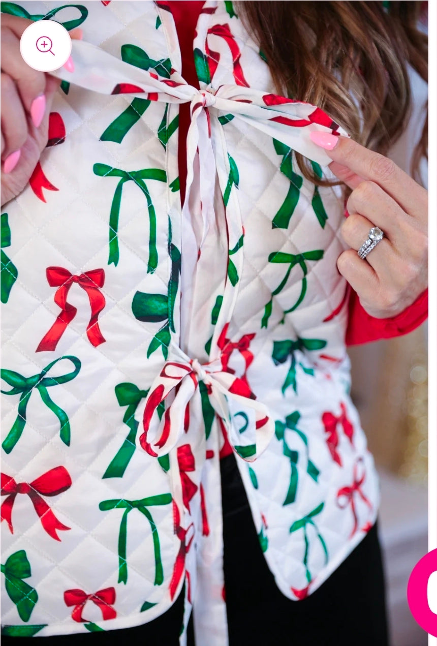 Twila Quilted Tie Vest- Midnight Bow Christmas Edition