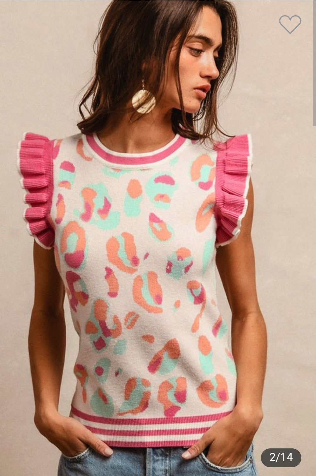 Leopard Ruffle Sleeve Sweater