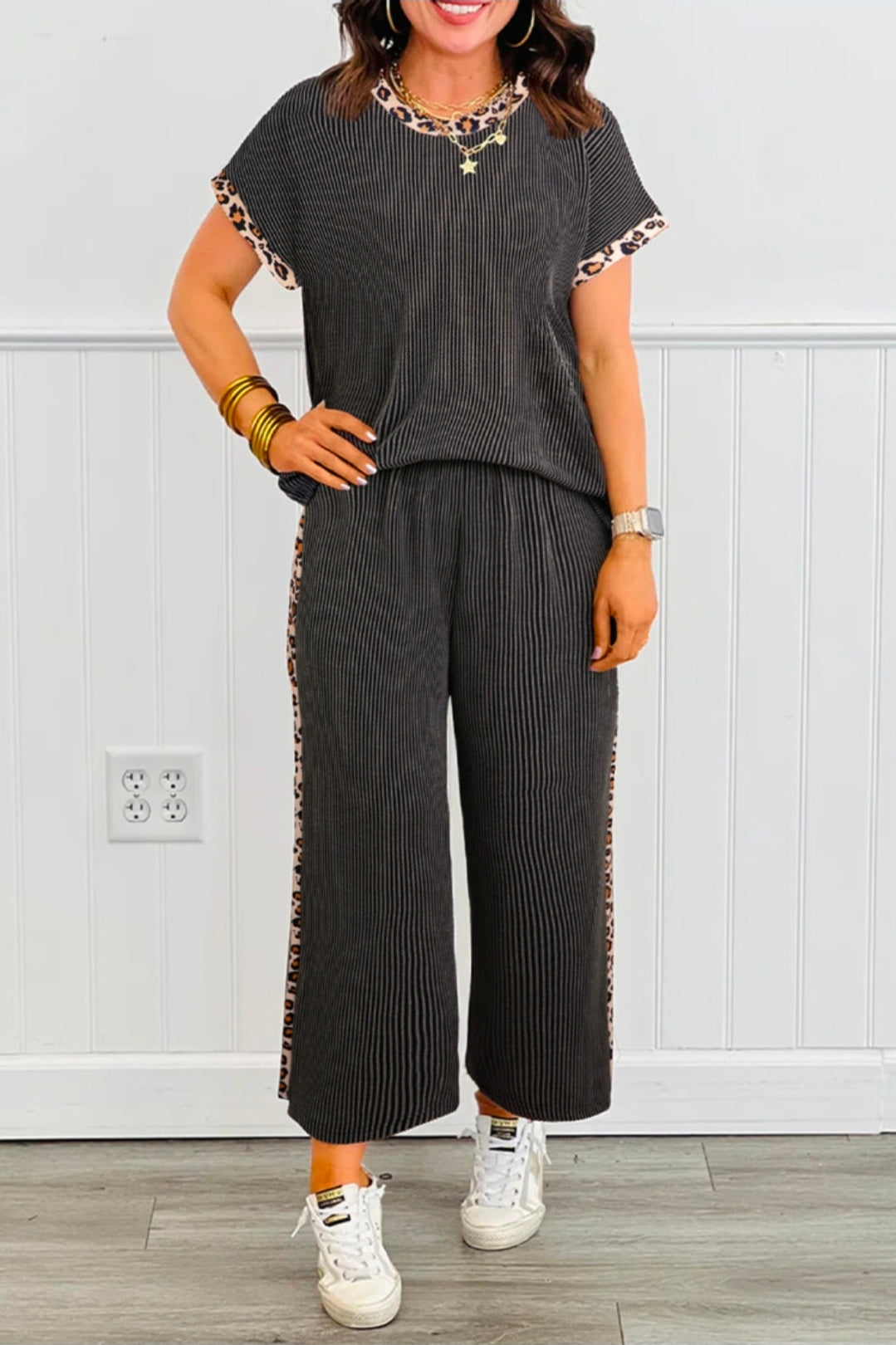 Leopard Crop pant Set