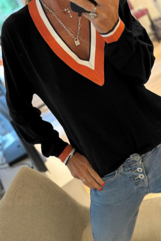 Black Varsity Trim Sweater