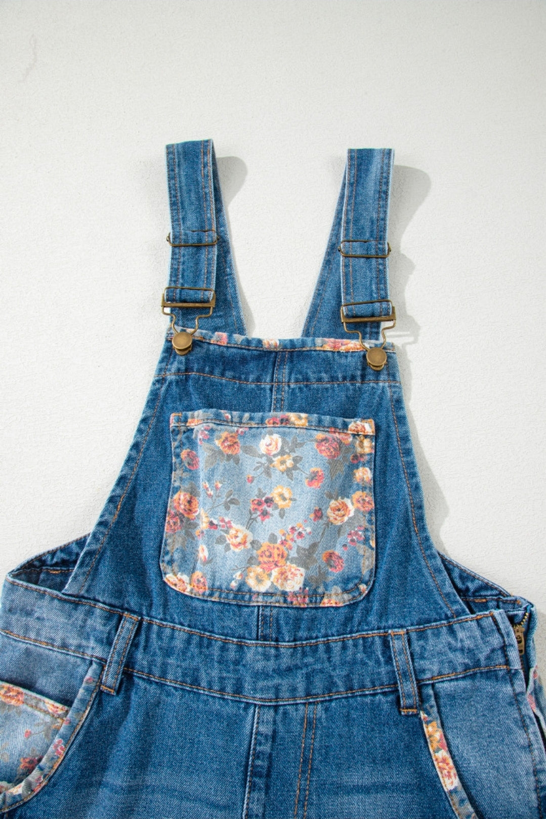 Peacock Blue Floral Patchwork Wide Leg Overalls