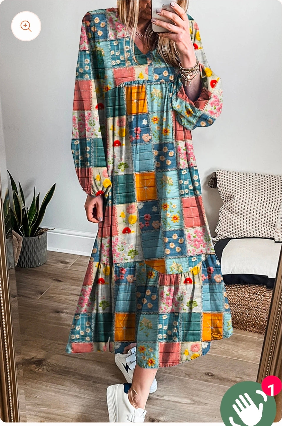 Mixed Floral Checkered Dress