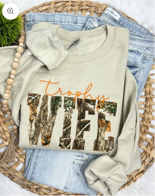 Embroidered on Gildan sweatshirt with camo fabric.