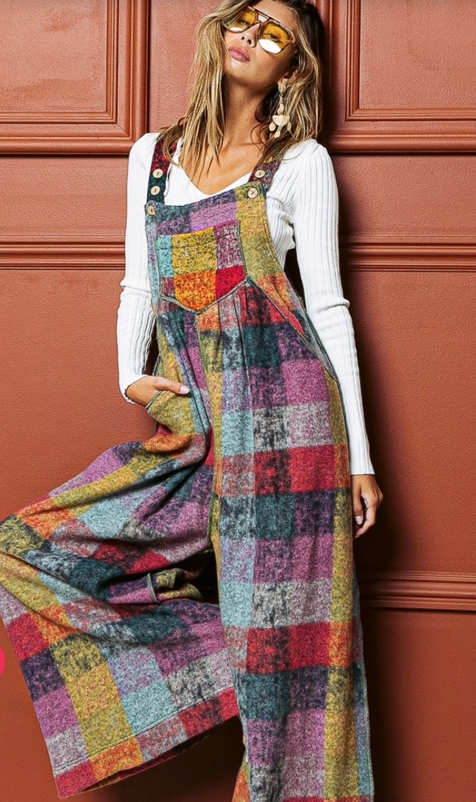 Vintage Brushed Checker Overalls