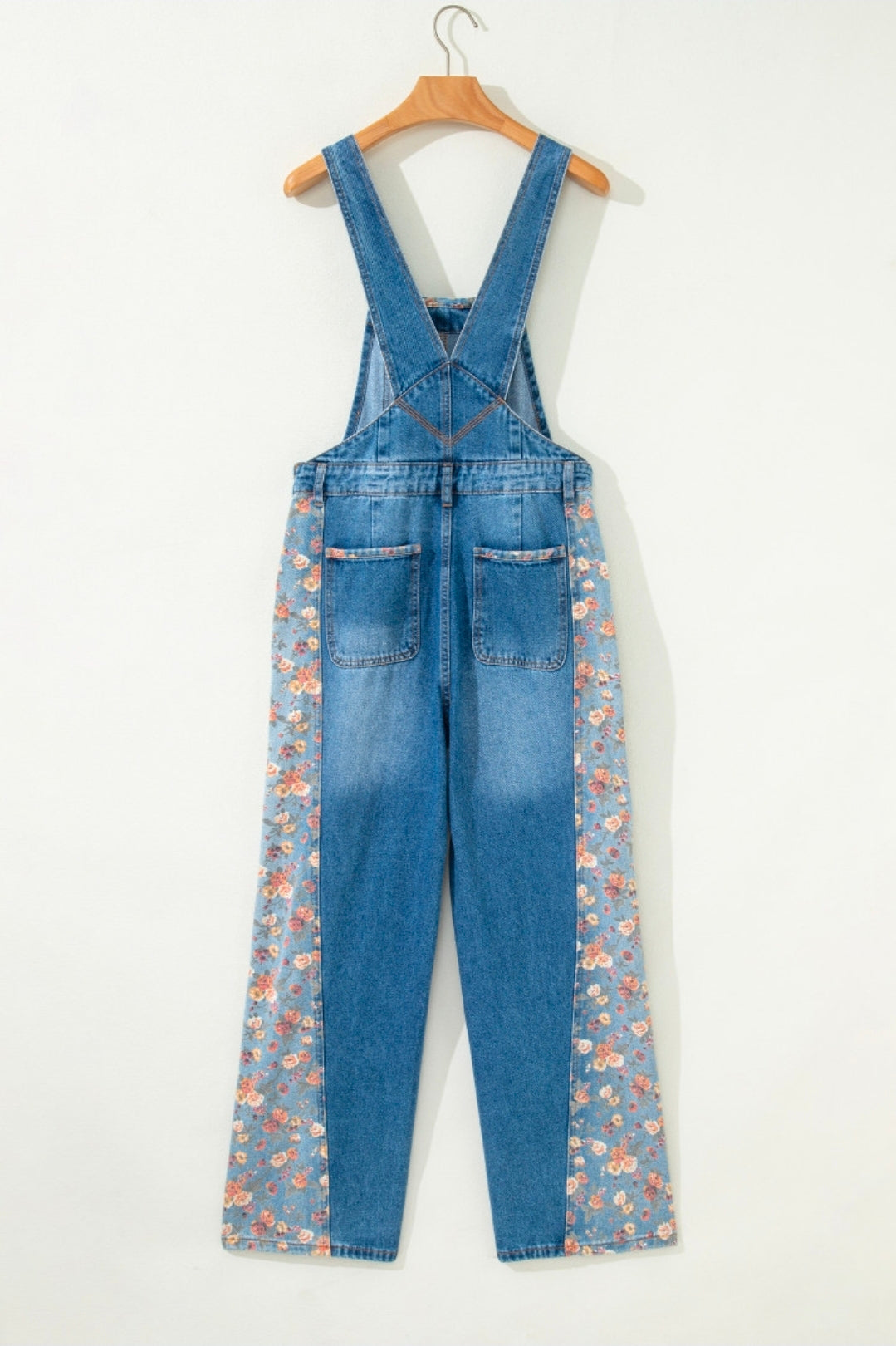 Peacock Blue Floral Patchwork Wide Leg Overalls