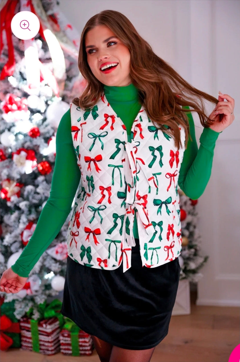 Twila Quilted Tie Vest- Midnight Bow Christmas Edition