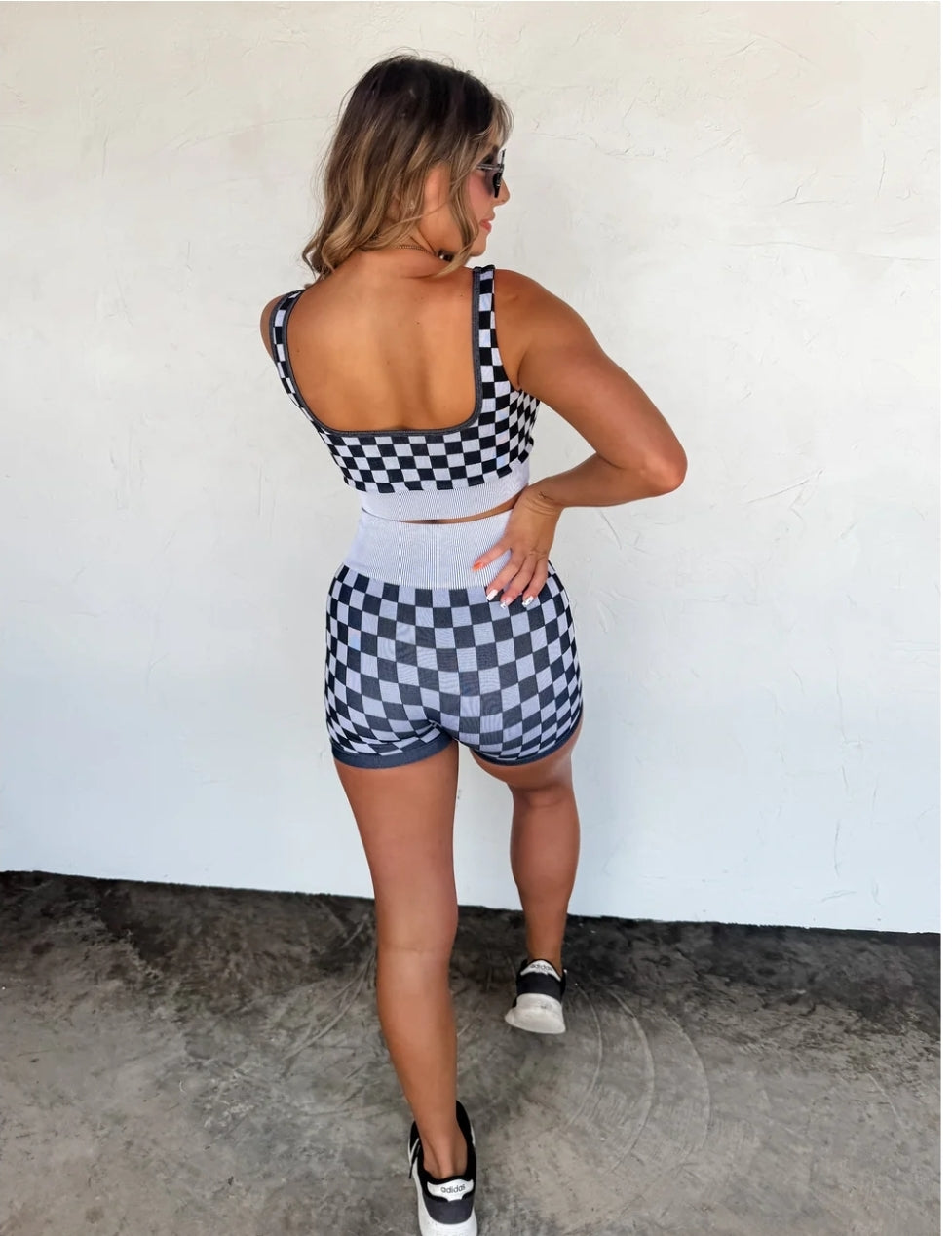 PREORDER- CHECKER BRA & BIKER SHORT SET