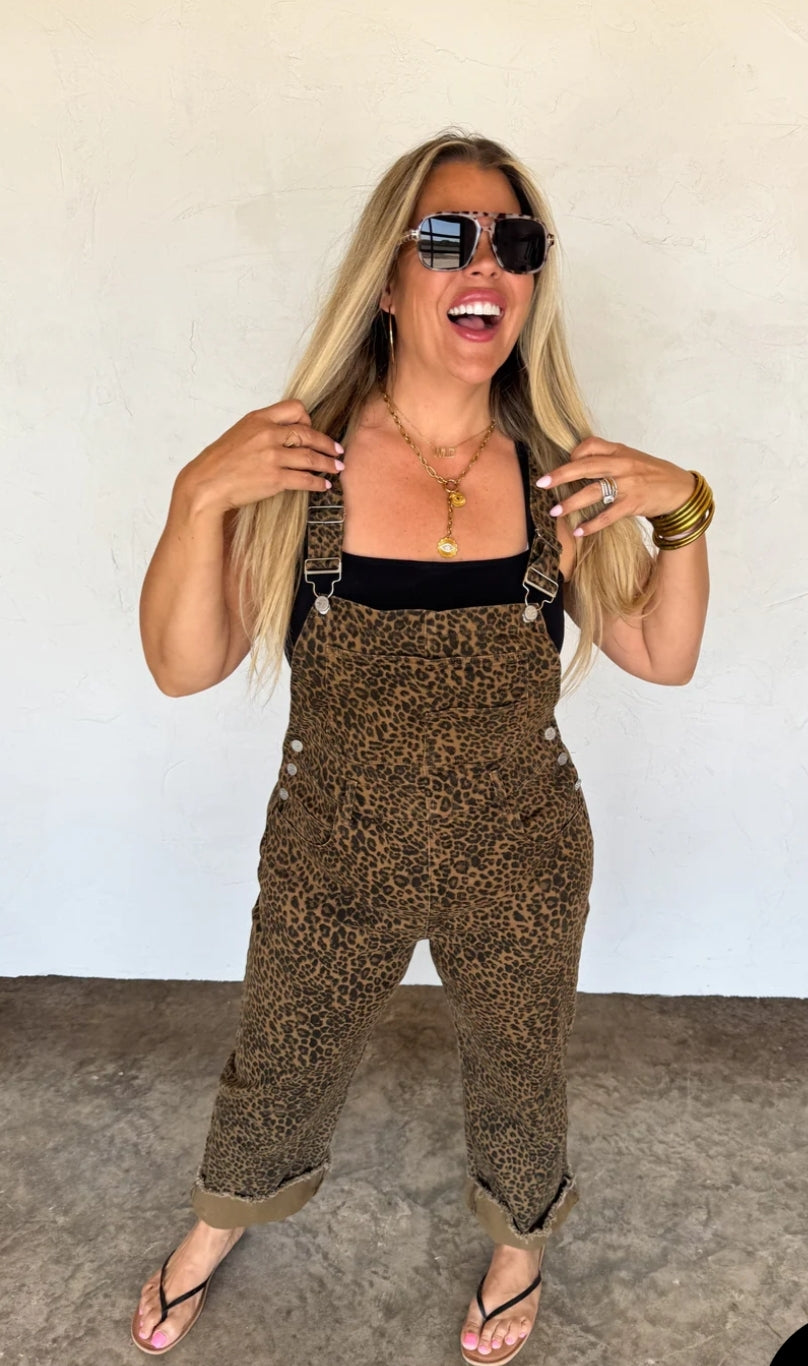 PREORDER- DAHLIA CHEETAH OVERALLS