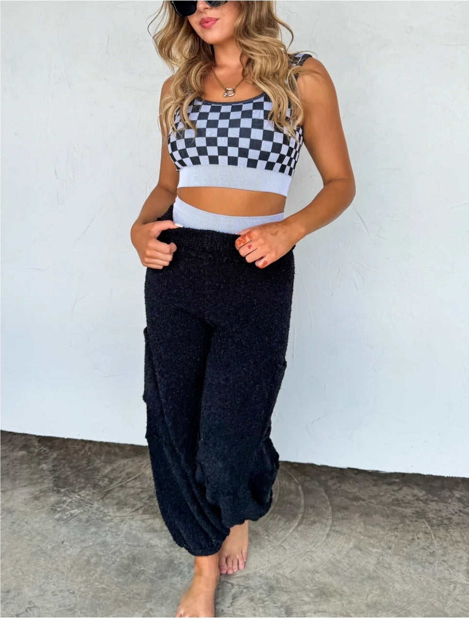 PREORDER- CHECKER BRA & BIKER SHORT SET