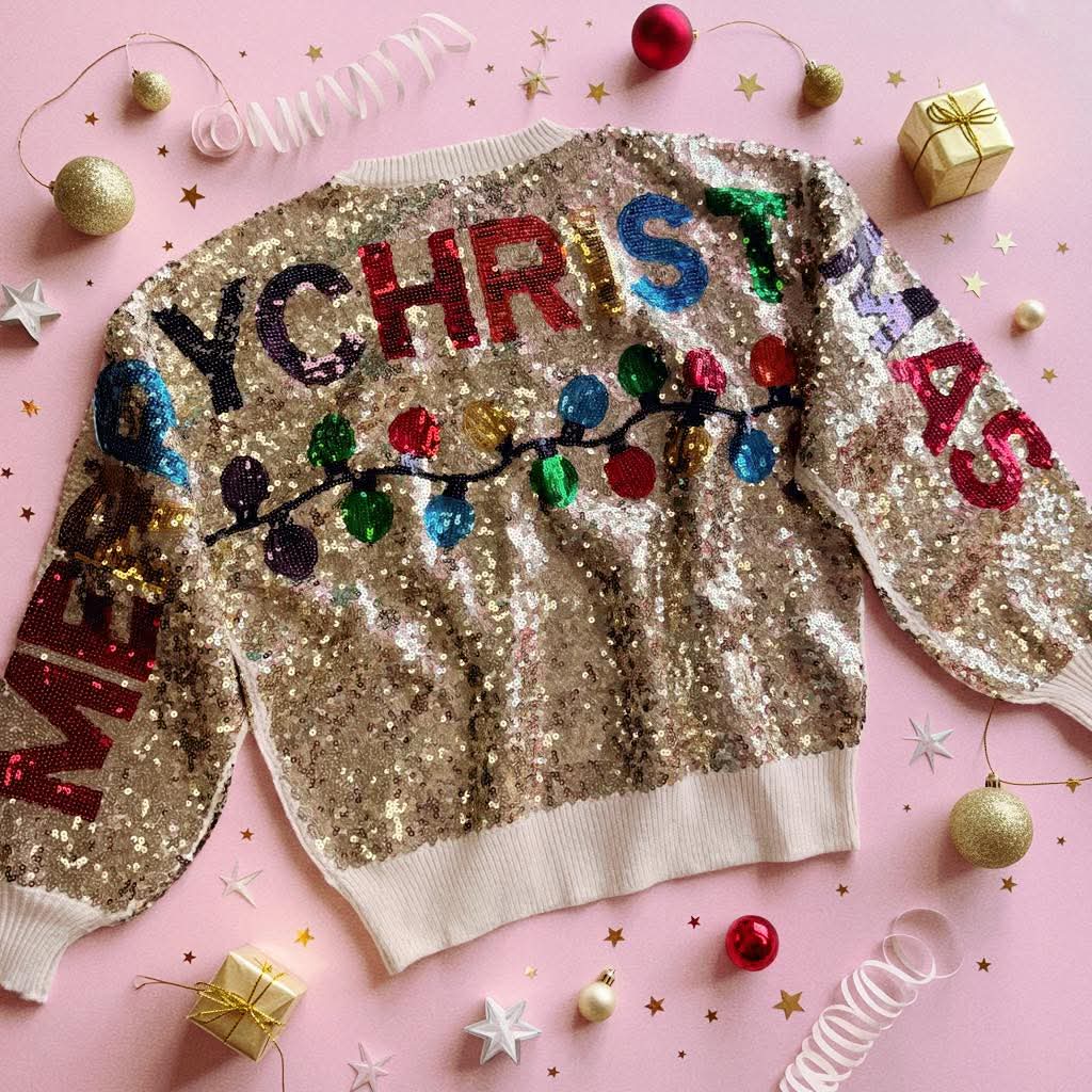 Ready For The Holiday All Around Rainbow Sequin Sweater (PREORDER)