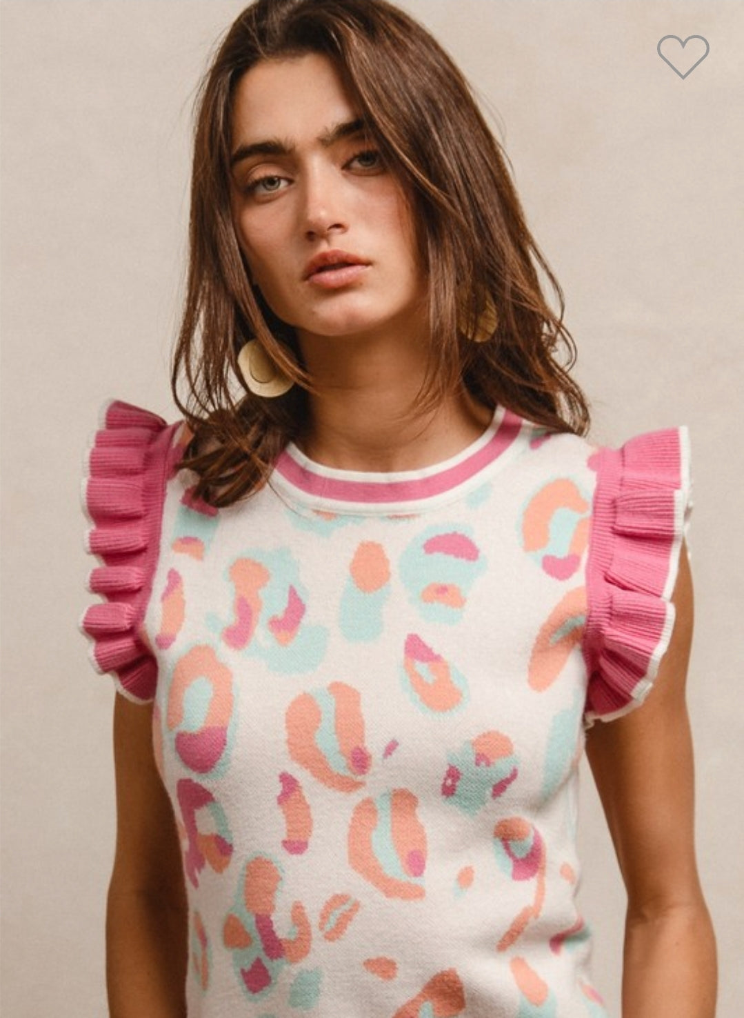 Leopard Ruffle Sleeve Sweater