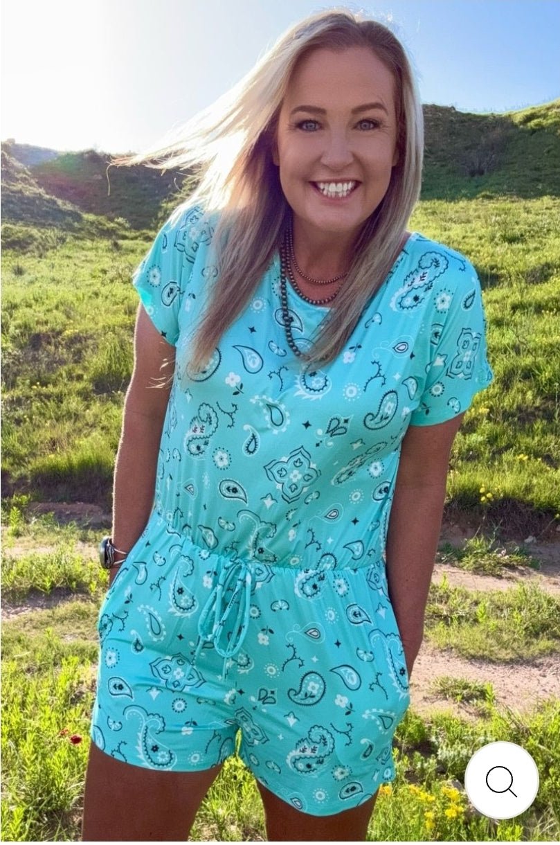Bandana Babe Turquoise Romper
