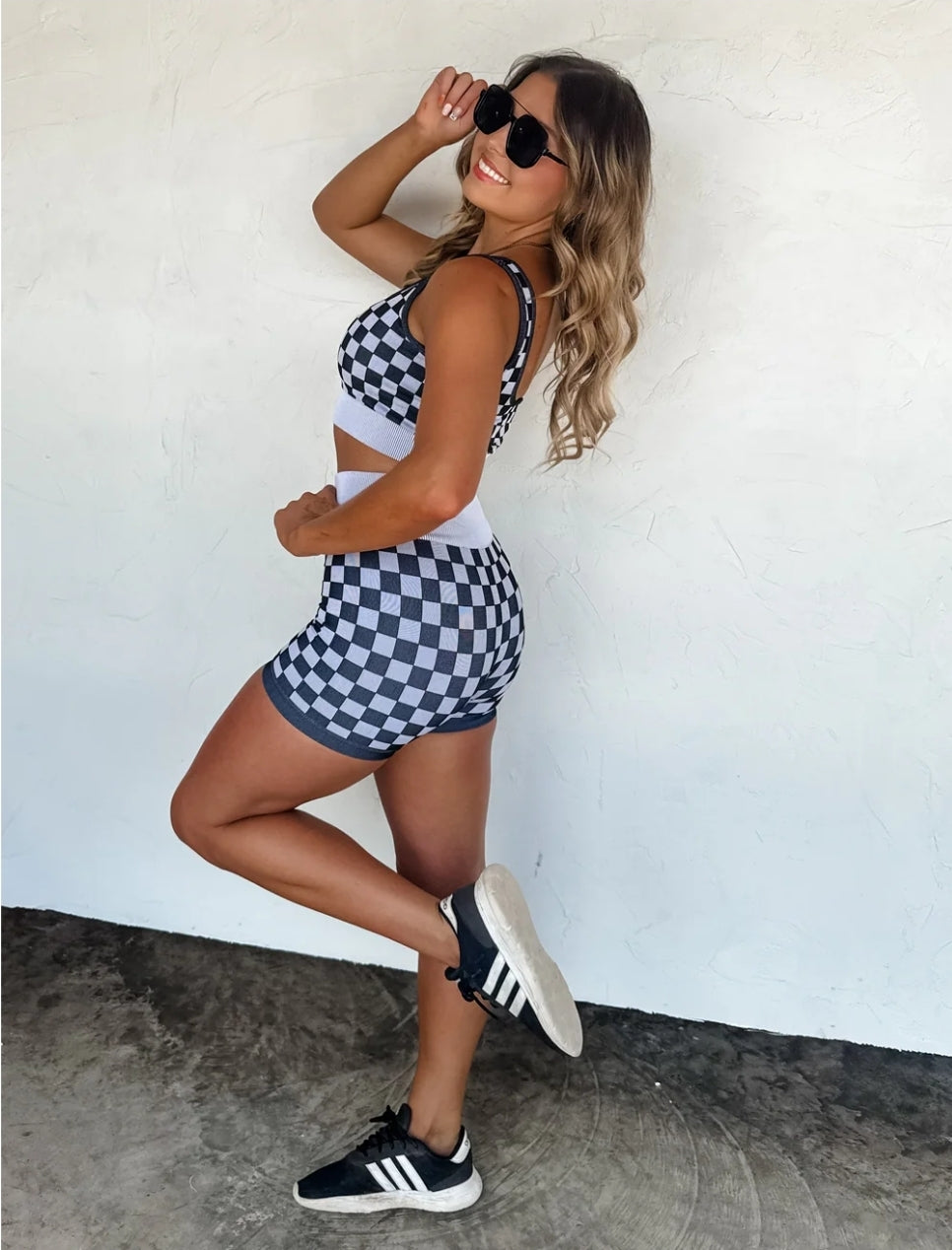 PREORDER- CHECKER BRA & BIKER SHORT SET