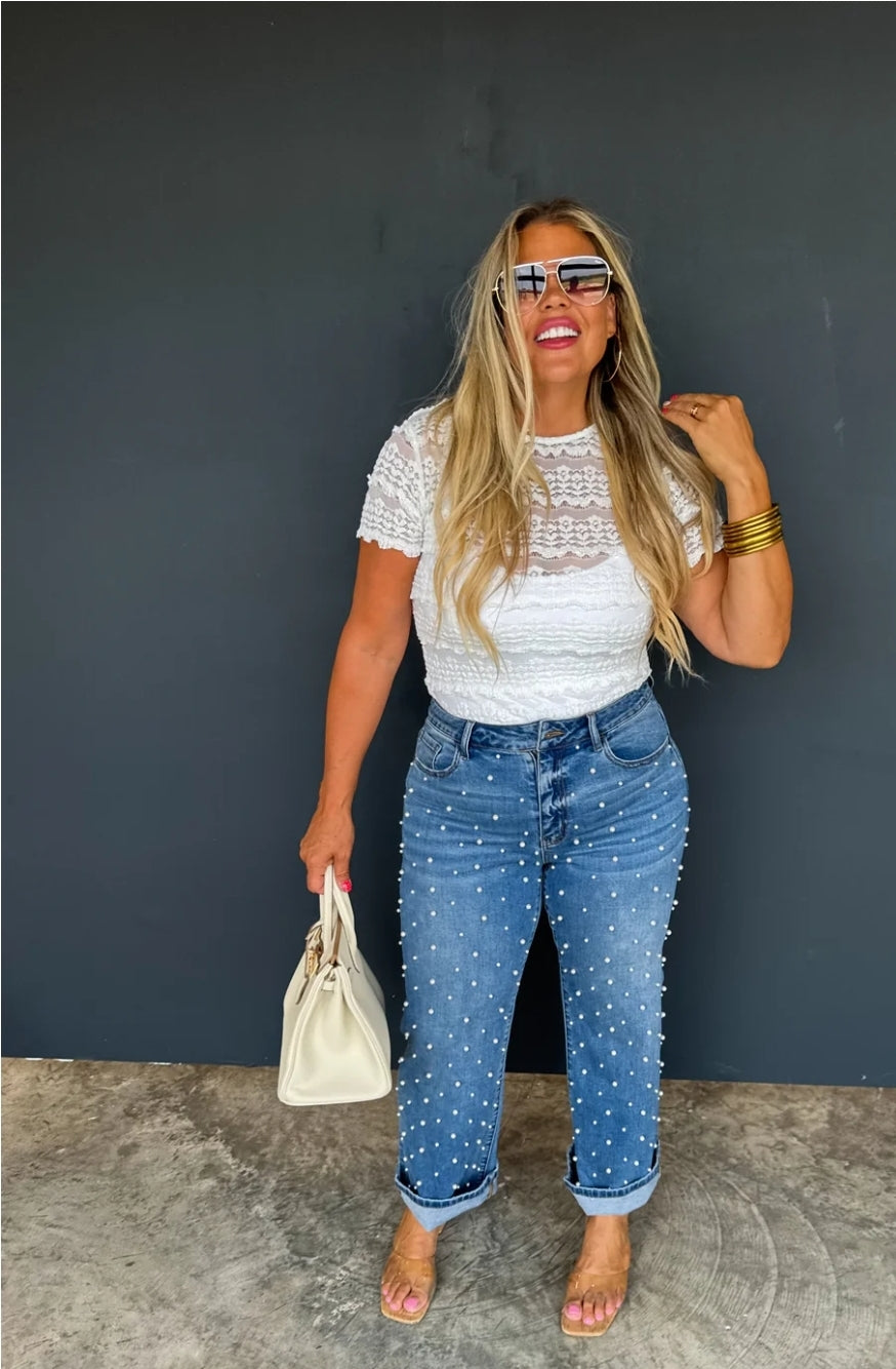 PREORDER- DENIM & PEARLS CROP JEAN