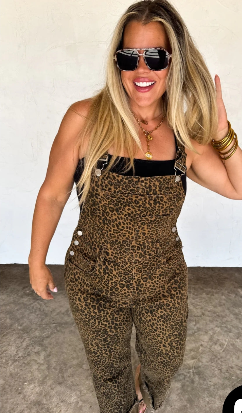 PREORDER- DAHLIA CHEETAH OVERALLS
