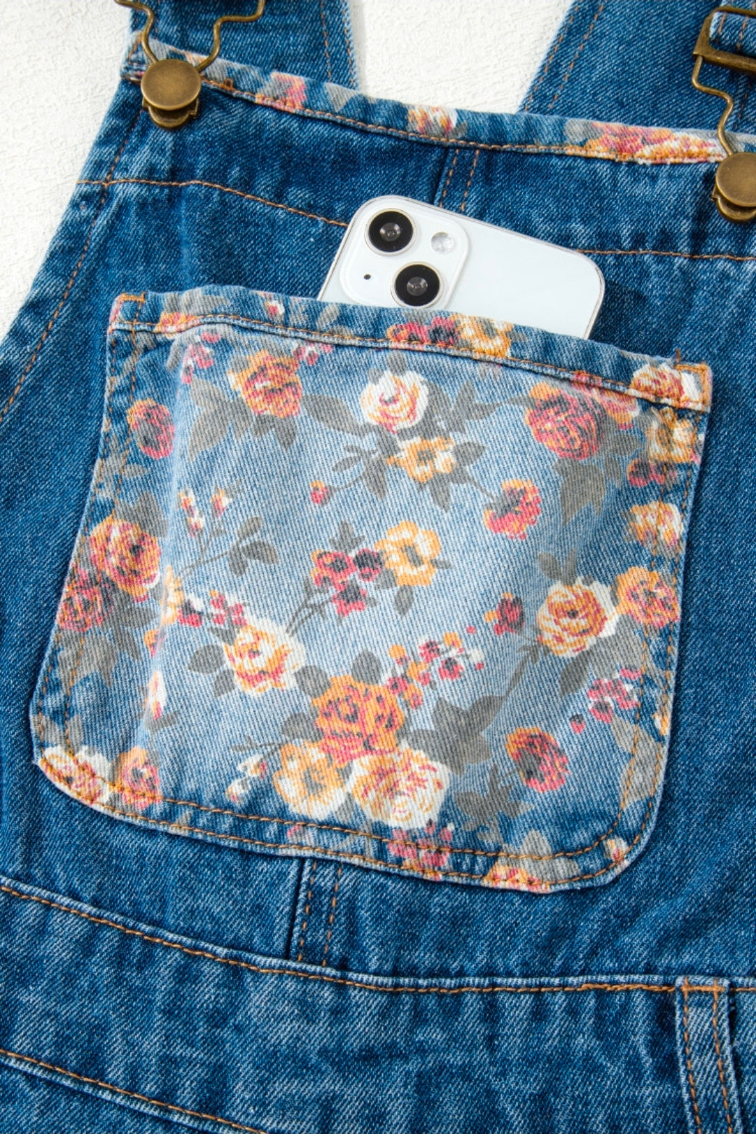 Peacock Blue Floral Patchwork Wide Leg Overalls
