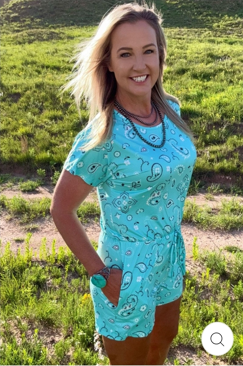 Bandana Babe Turquoise Romper