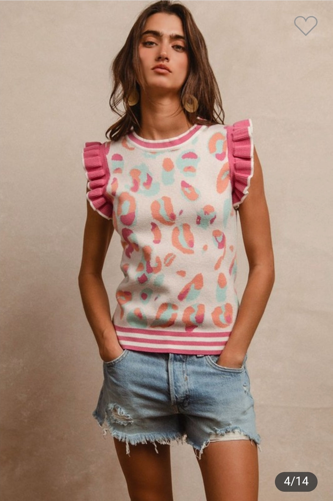 Leopard Ruffle Sleeve Sweater