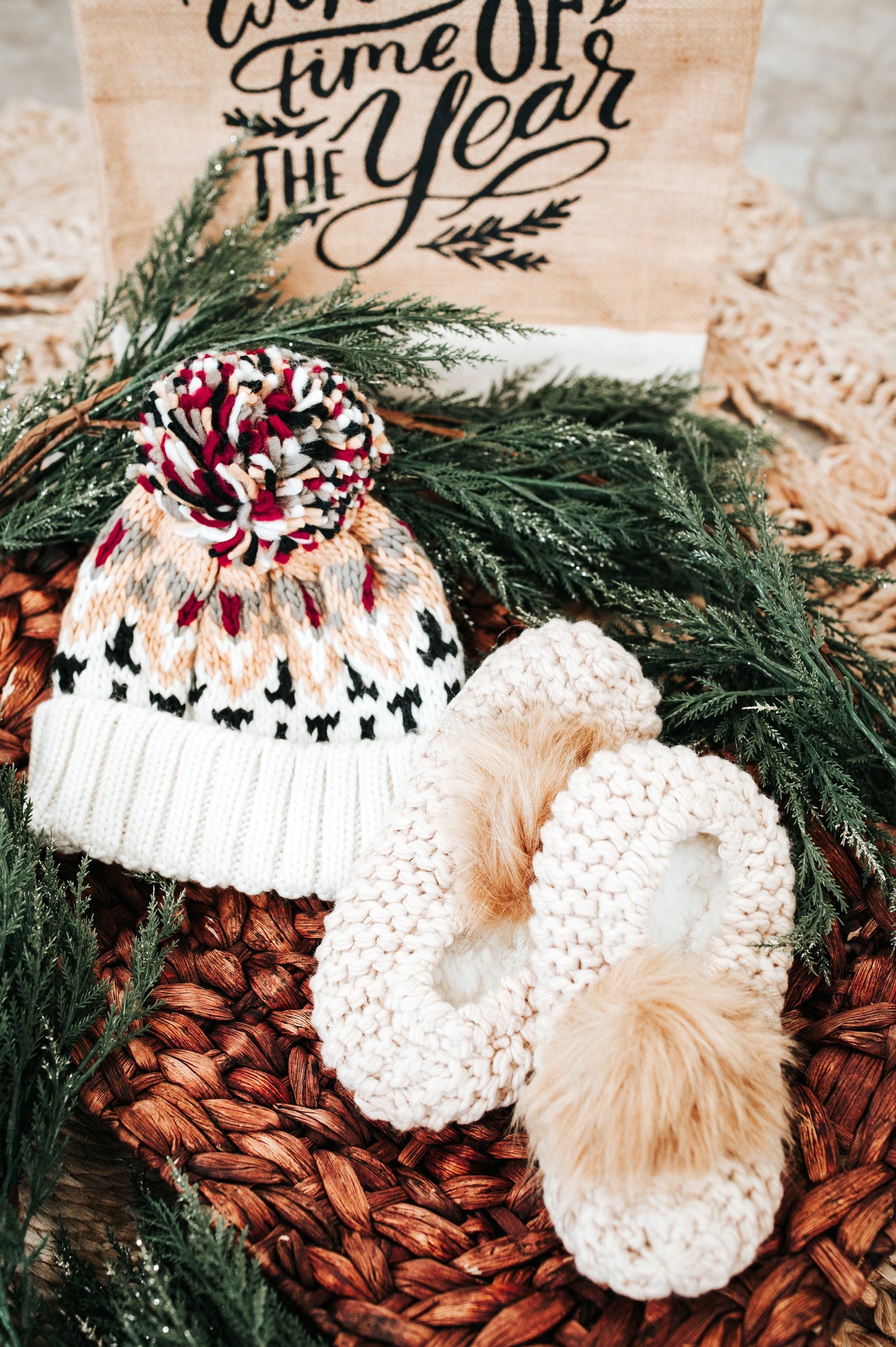 11.24 Knitted Slippers With Pompom Detail In Natural 11.24